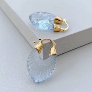 Arctic Sea Blue Ocean Vintage Hoops Gold Plated Transparent Loop New NWOT